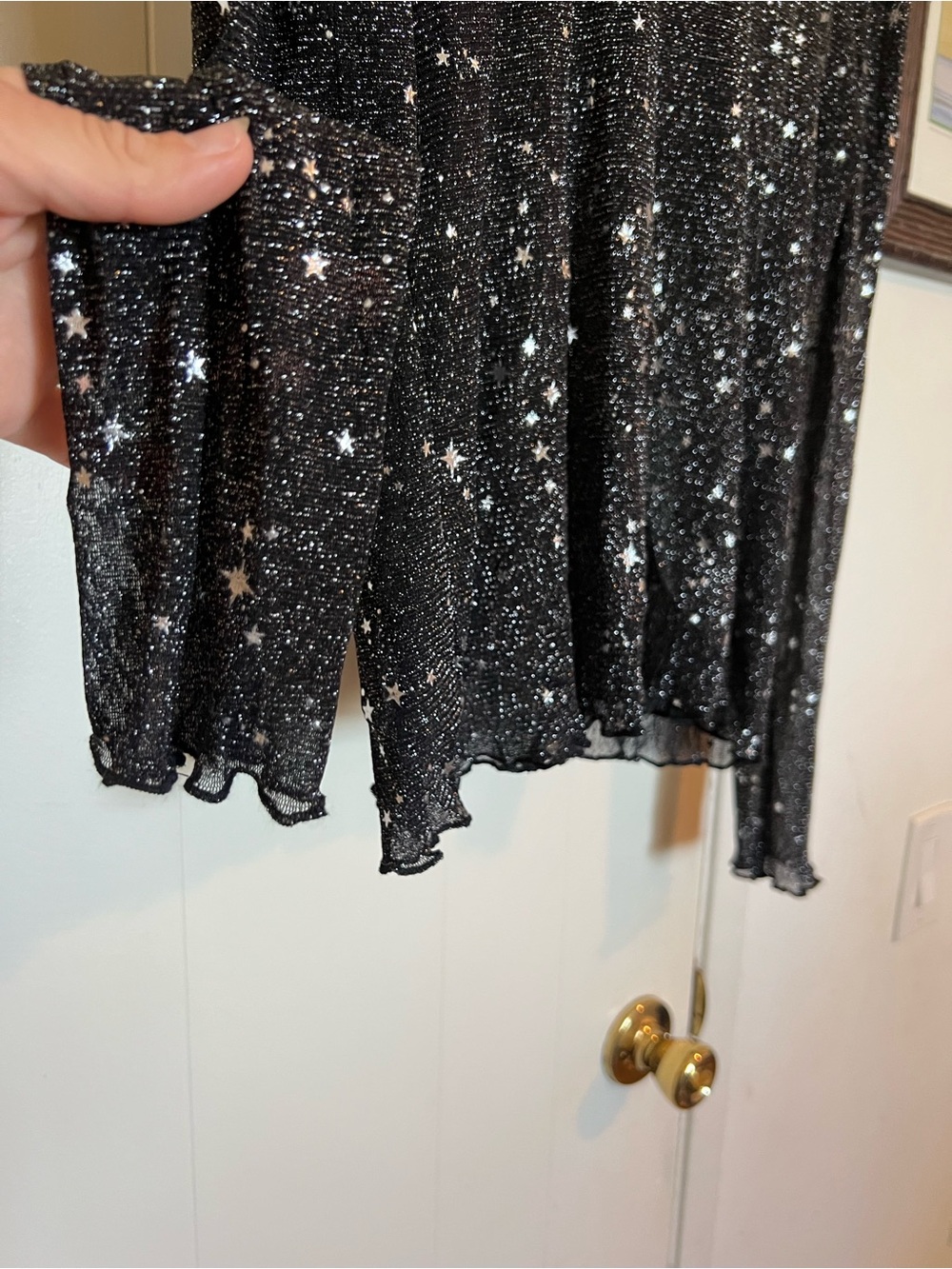 Black Star Print Sheer Long-Sleeve Top - Picture 7 of 8